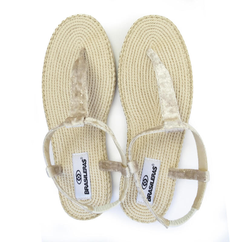 Sandales pour femmes Brasileras de couleur beige avec semelle en caoutchouc