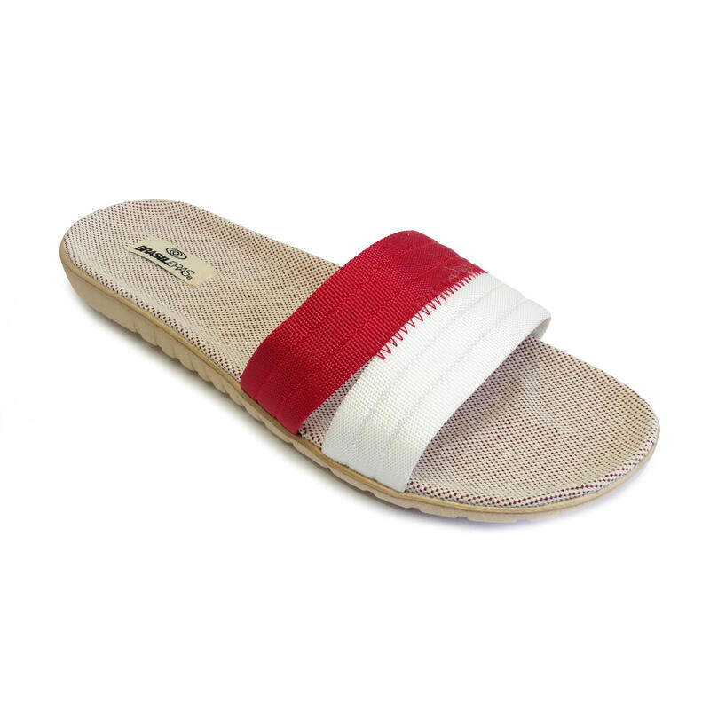 Sandales brésiliennes pour femmes en rouge et blanc avec semelles en caoutchouc