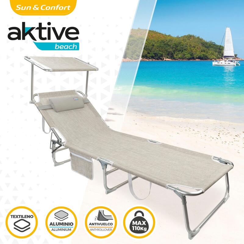 Chaise longue pliante avec parasol et coussin Aktive Beach