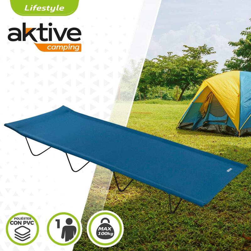 AKTIVE Lit de camping pliable, Léger et Confortable, 180x60x18 cm, 100 kg, Bleu