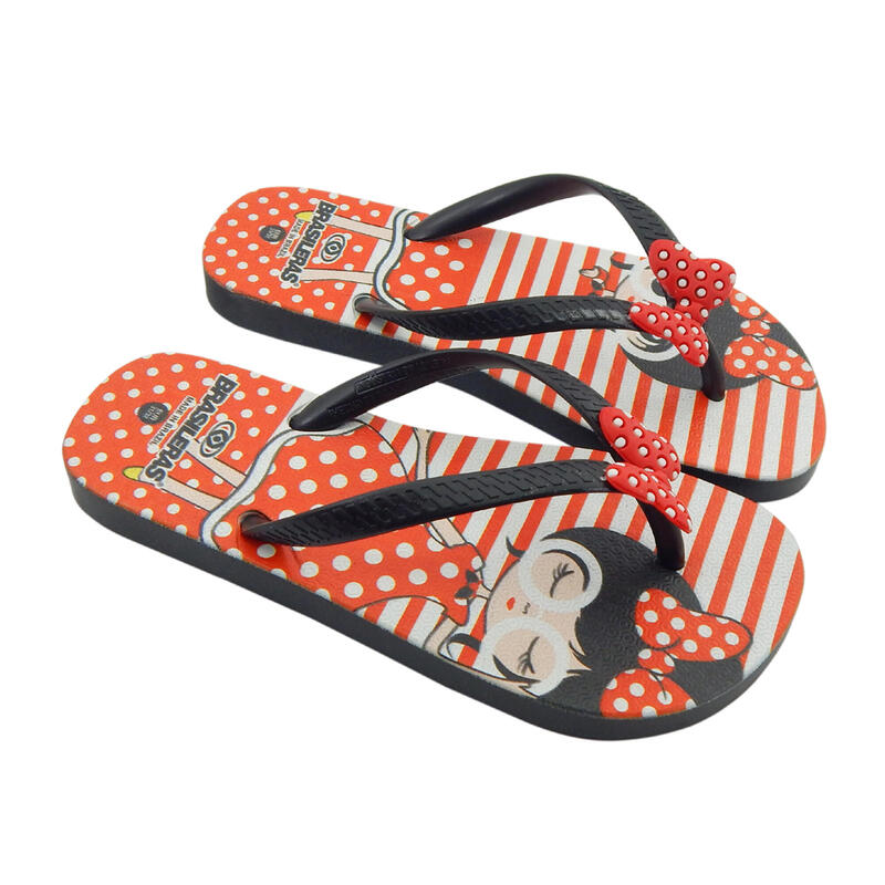 Kinder-Strand-Flip-Flops BRASILERAS in schwarz mit Gummisohle