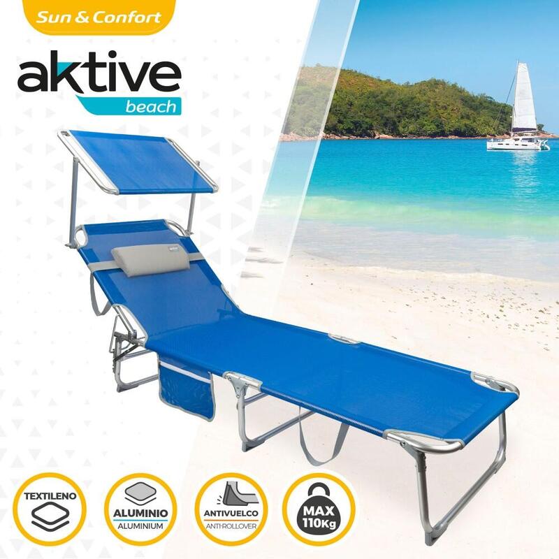 Espreguiçadeira dobrável Aktive Beach com guarda-sol e almofada
