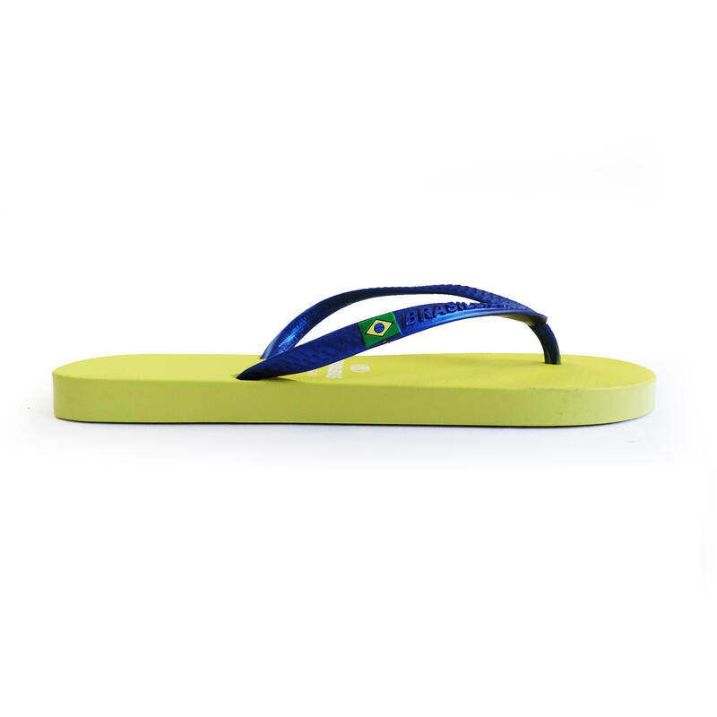 Brasileras dames teenslippers in geel en blauw met rubberen zolen