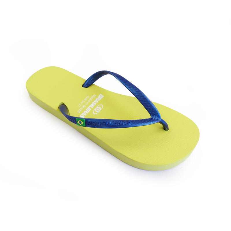 Brasileras dames teenslippers in geel en blauw met rubberen zolen