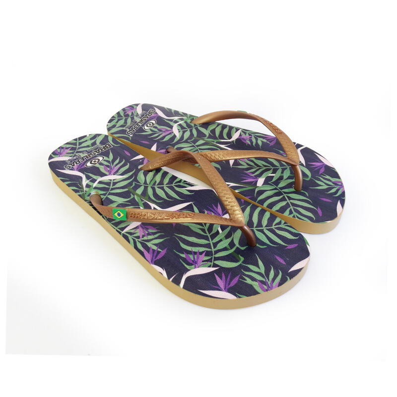 BRASILERAS Damen Strand Flip Flops in Gold Farbe mit Gummisohle