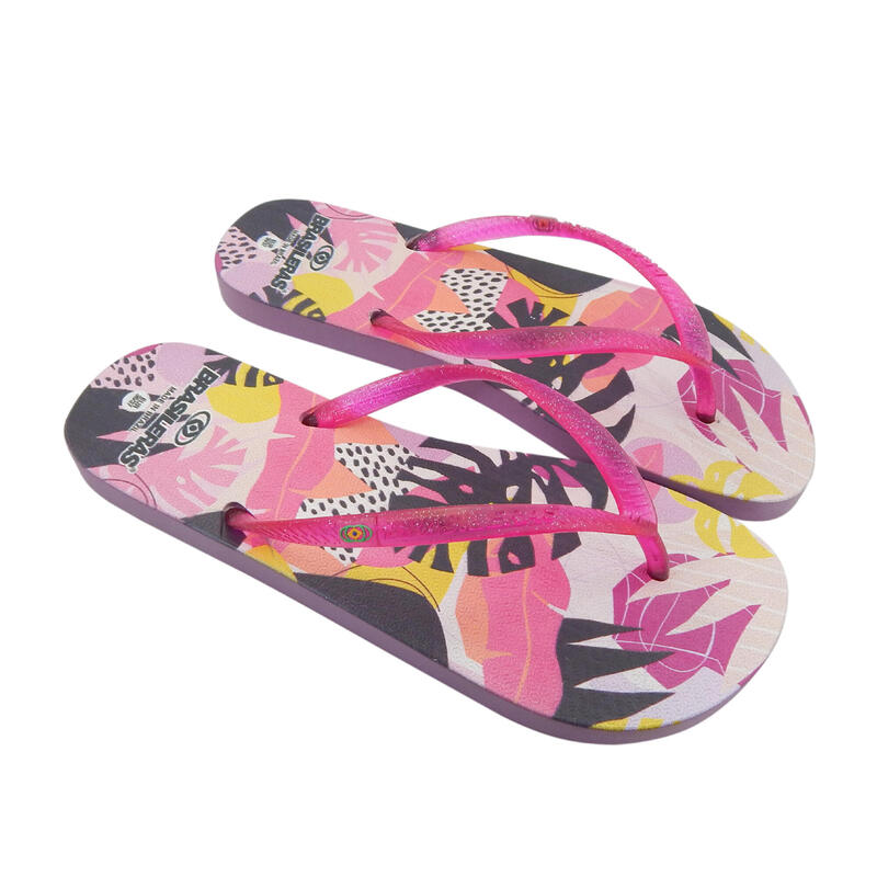 Strandslippers voor dames in fuchsia kleur met rubberen zolen