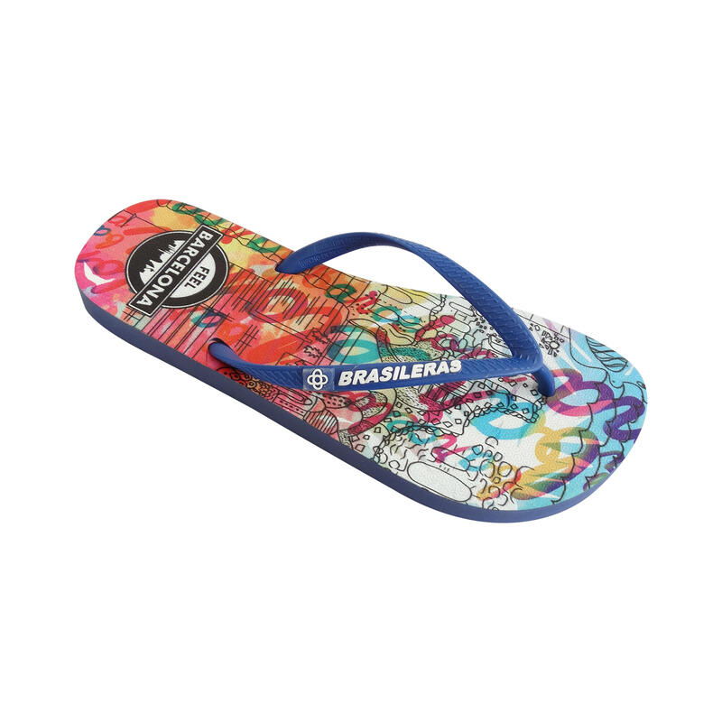 Blauwe strandslippers voor dames met rubberen zolen