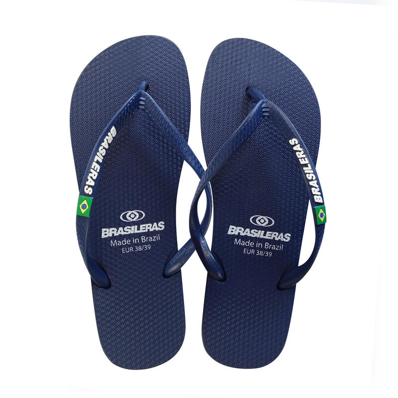 Blauwe strandslippers voor dames met rubberen zolen