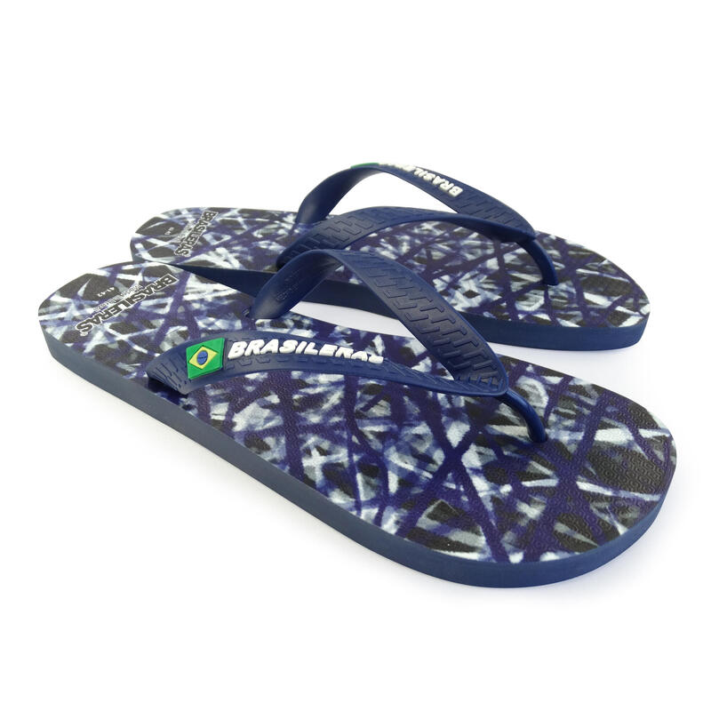 Herenslippers Brasileras blauw met rubberen zool