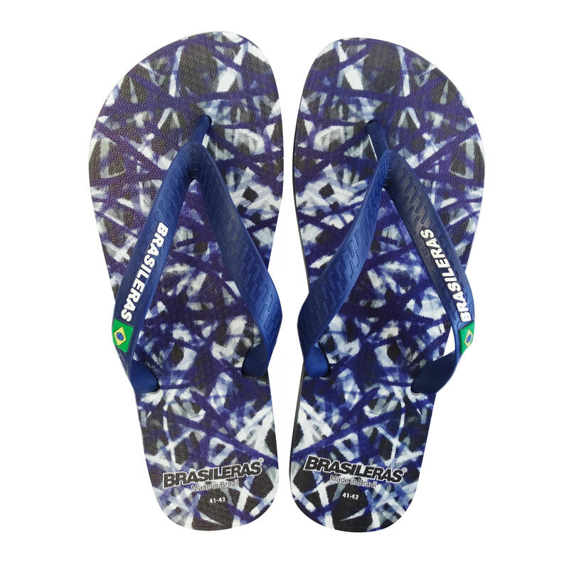 Herenslippers Brasileras blauw met rubberen zool