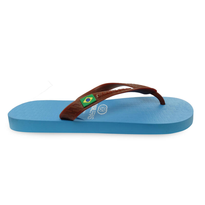 Strandslippers unisex Brasileras teenslippers lichtblauw en bruin van kleur met