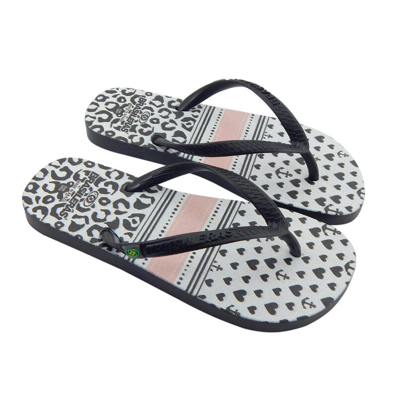 Kinder-Strand-Flip-Flops BRASILERAS in schwarz mit Gummisohle