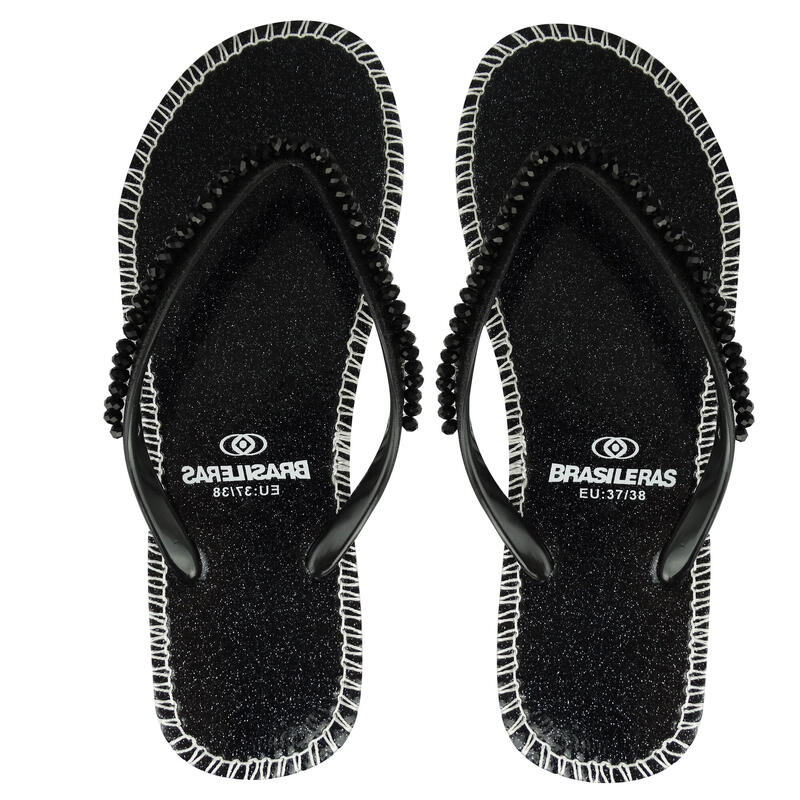 Strandslippers voor dames in zwart met rubberen zolen