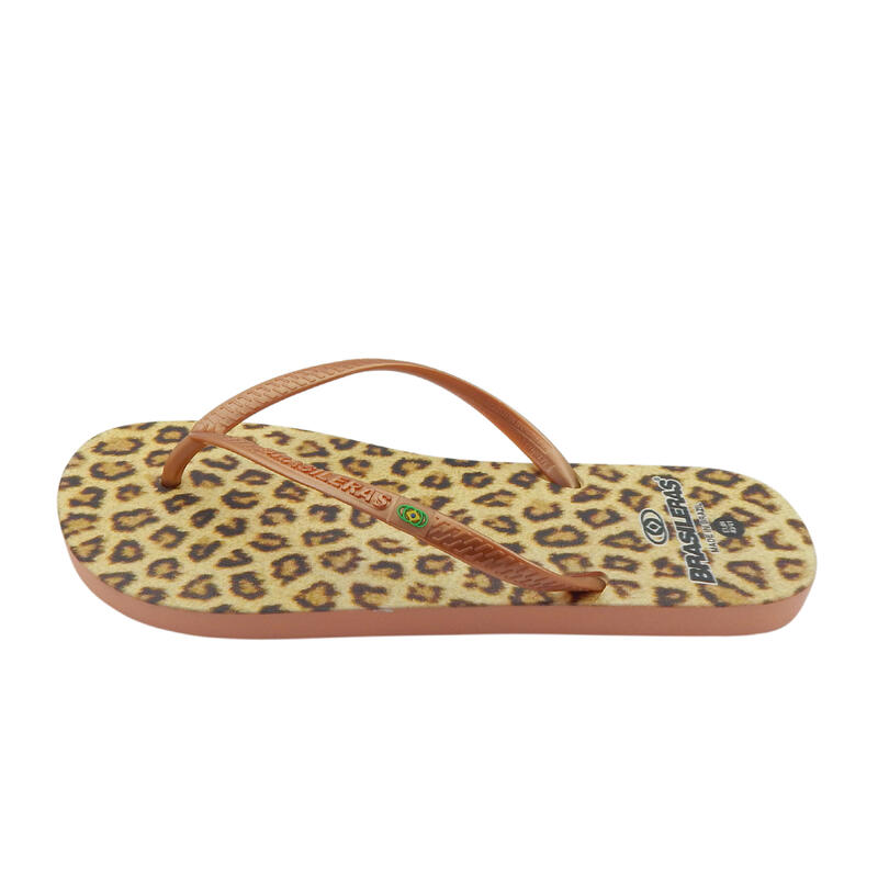 Strandslippers voor dames in bruin met rubberen zolen