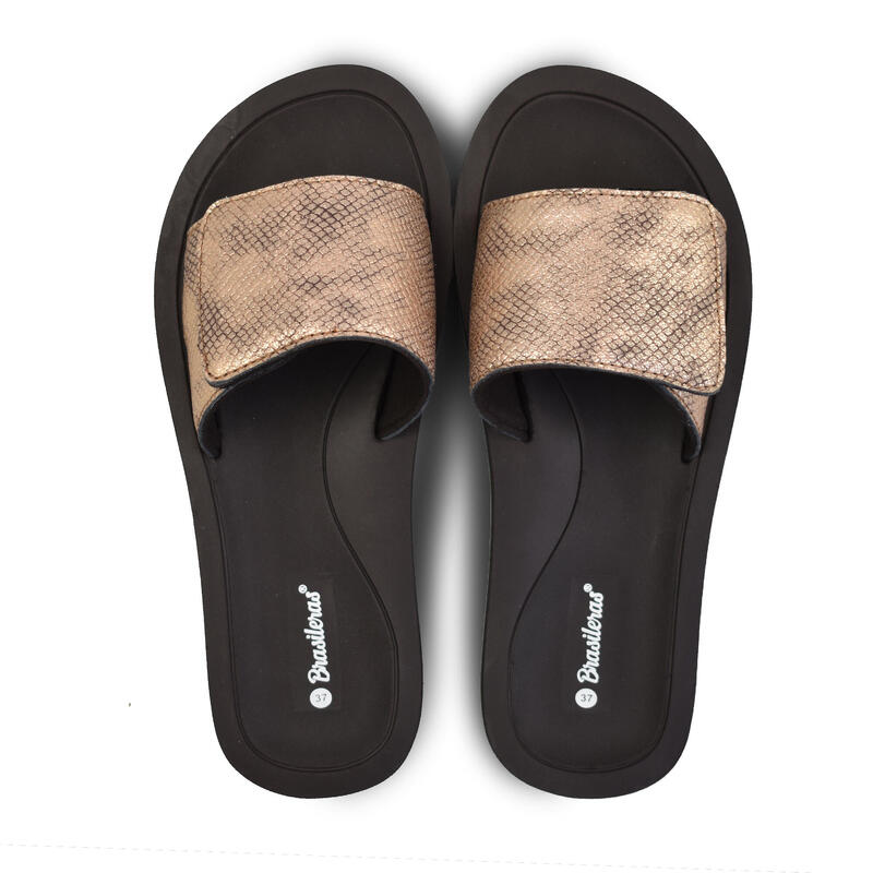 Strandslippers voor dames in bruin met rubberen zolen