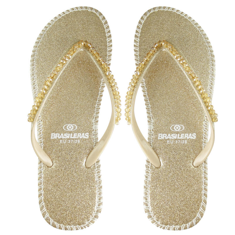 BRASILERAS Damen Strand Flip Flops in Gold Farbe mit Gummisohle