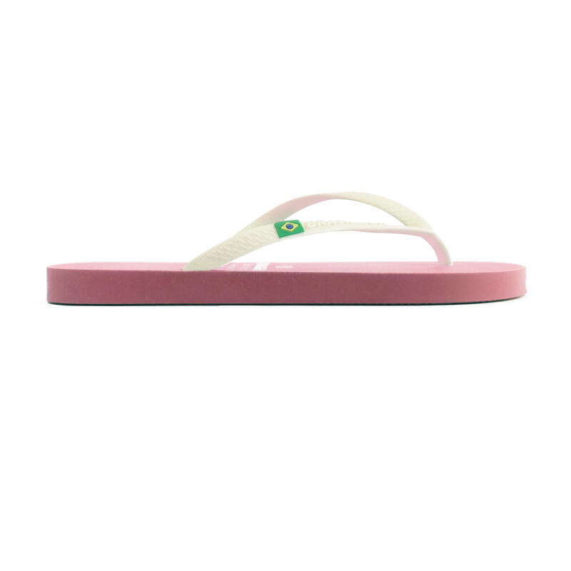 BRASILERAS Damen Flip Flops für den Strand in rosa und weiß mit Gummisohle