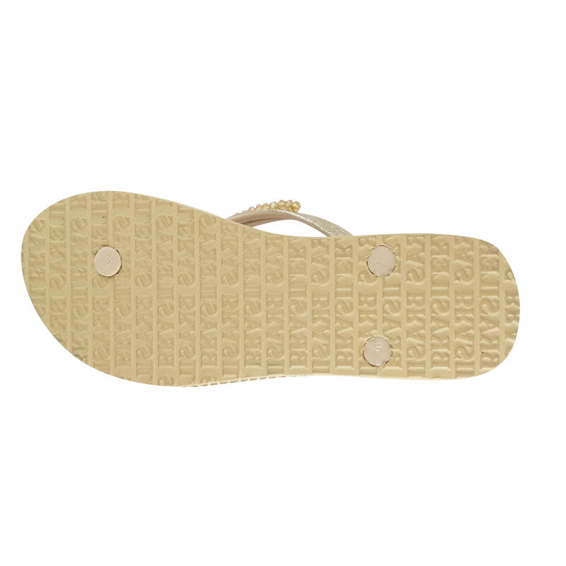 BRASILERAS Damen Strand Flip Flops in Gold Farbe mit Gummisohle