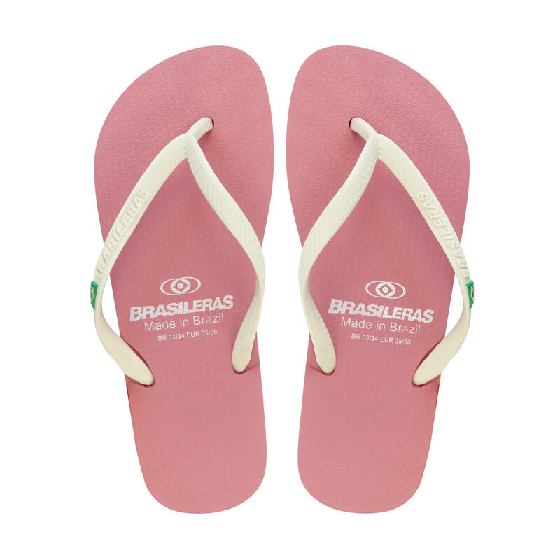 BRASILERAS Damen Flip Flops für den Strand in rosa und weiß mit Gummisohle