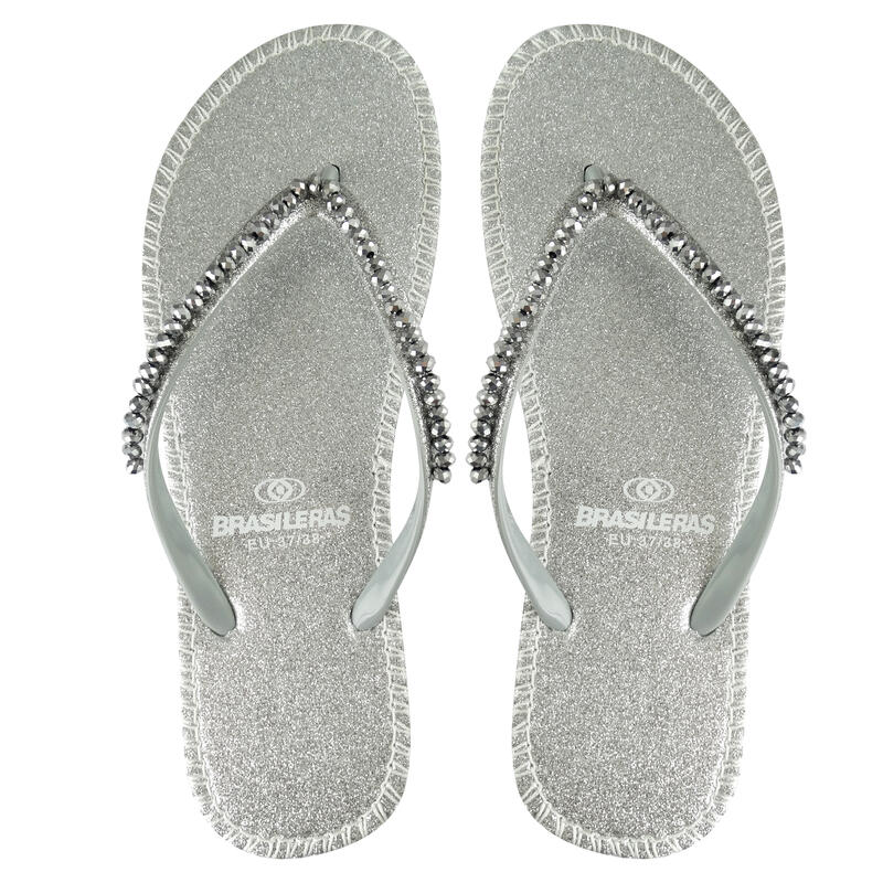 Strandslippers voor dames in zilver met rubberen zolen