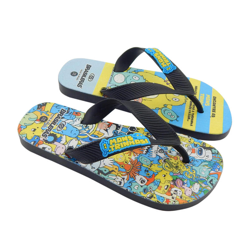 Kinder-Strand-Flip-Flops BRASILERAS in schwarz mit Gummisohle