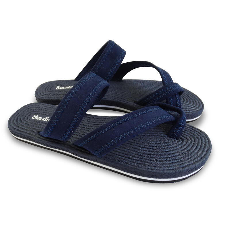 Blauwe strandslippers voor dames met rubberen zolen