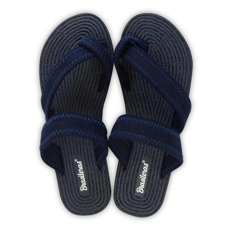 Blauwe strandslippers voor dames met rubberen zolen