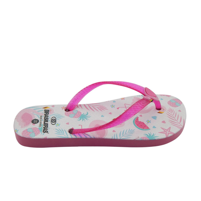 Kinderstrandslippers Brasileras in fuchsiakleurige rubberen zool