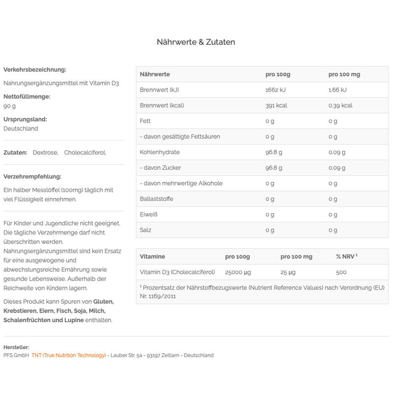 Vitamin D3, als Pulver mit Dosierlöffel zum selber dosieren