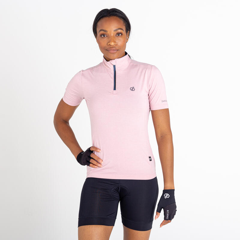 Pedal Through It fitnessjersey met korte mouwen en halve rits voor dames - Roze