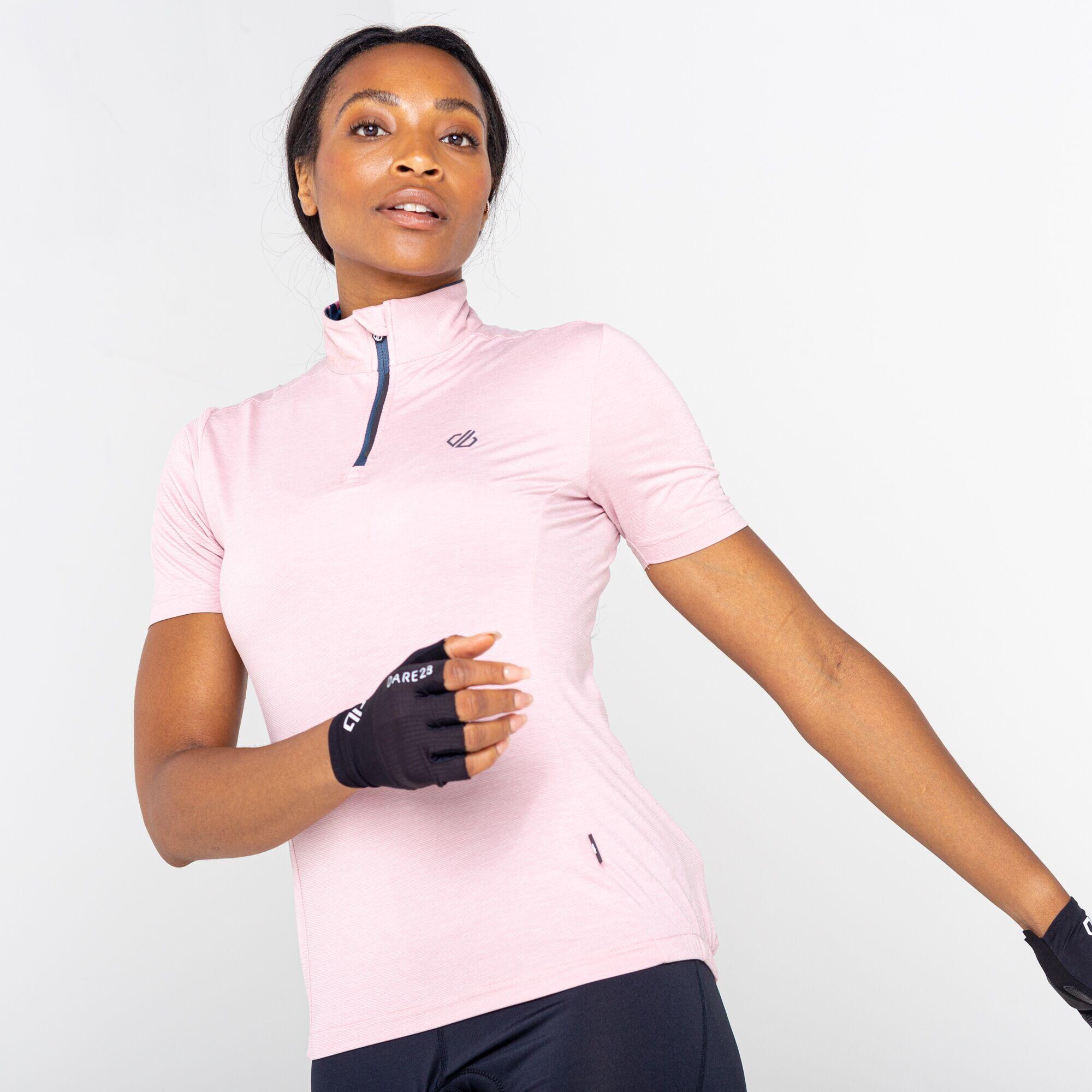 Pedal Through It Women's Fitness Short Sleeve 1/2 Zip Jersey - Powder Pink 5/6