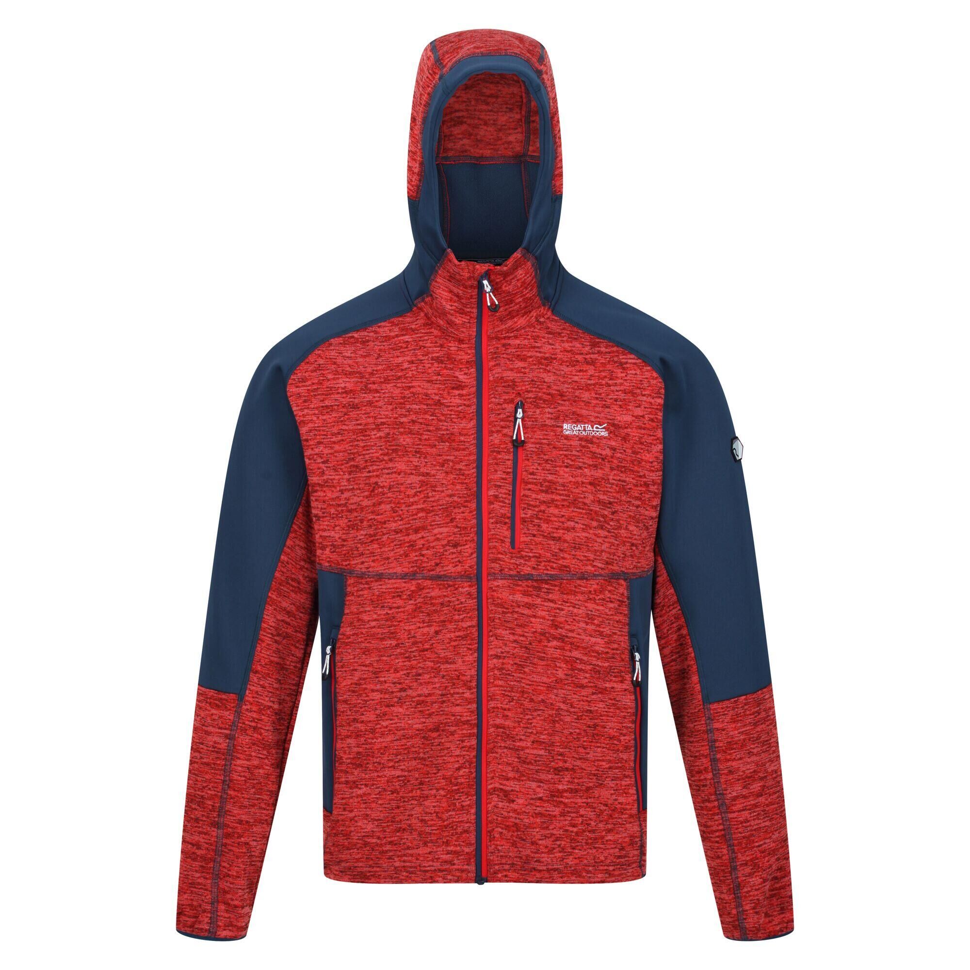 REGATTA Mens Cadford III Marl Full Zip Hoodie (Fiery Red/Moonlight Denim)