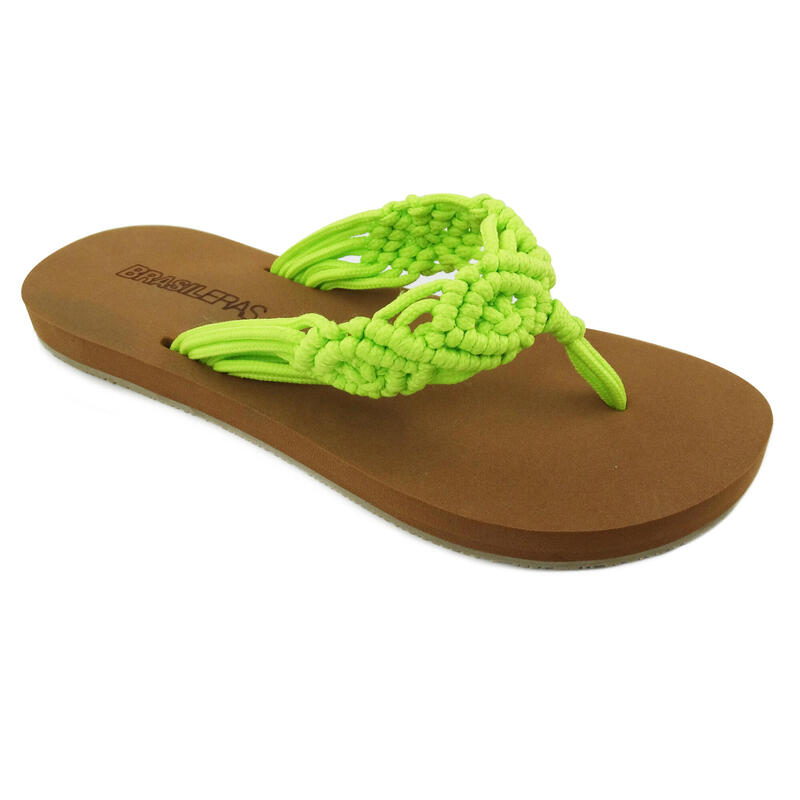 Strandslippers voor dames in groen met rubberen zolen