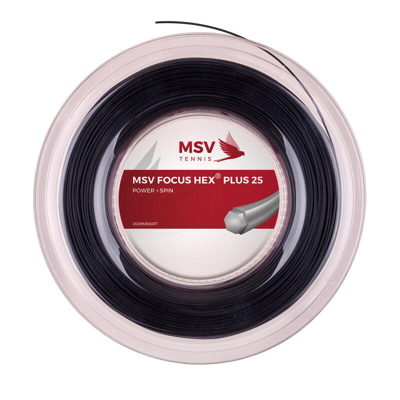 Naciąg do rakiety tenisowej MSV Focus Hex Plus 25 czarny szpula 200 m. 1.30 mm.