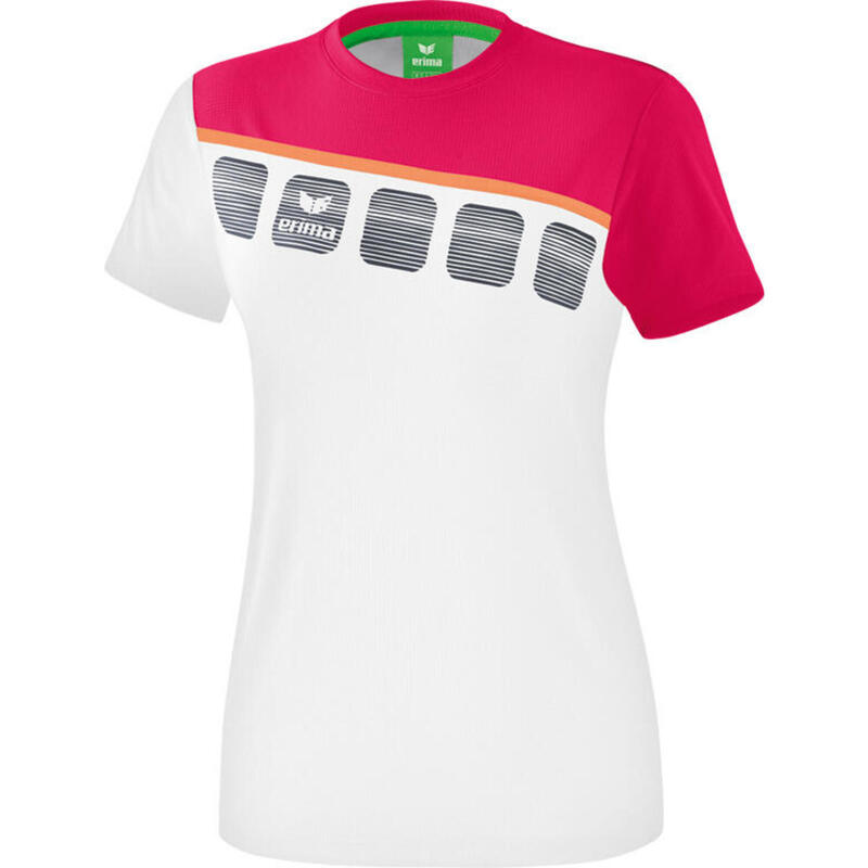 T-shirt 5-C femmes polyester/mesh blanc/rose