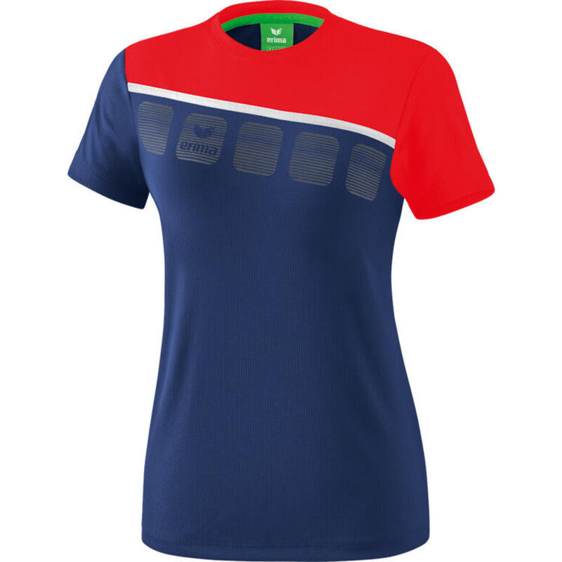 T-shirt 5-C femmes polyester/mesh rouge/bleu