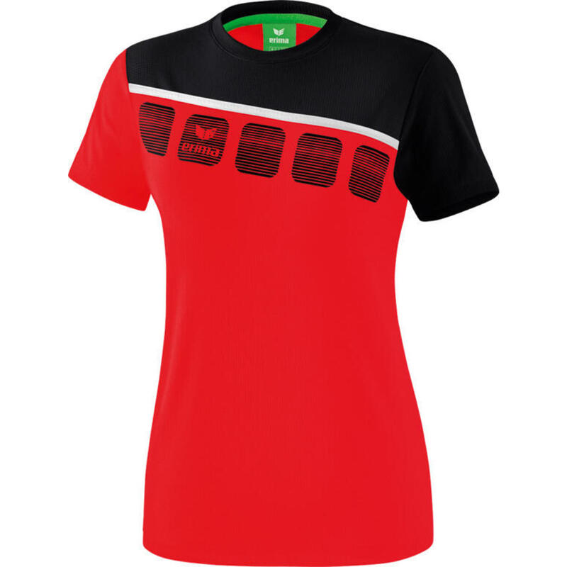 T-shirt 5-C femmes polyester/mesh rouge/noir