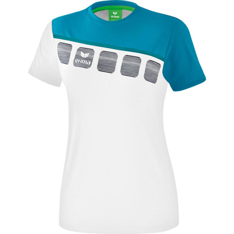 T-shirt 5-C femmes polyester/mesh blanc/bleu