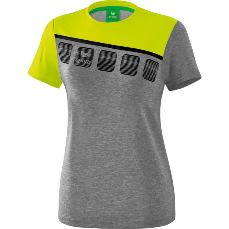 T-shirt 5-C femmes polyester/mesh gris/jaune
