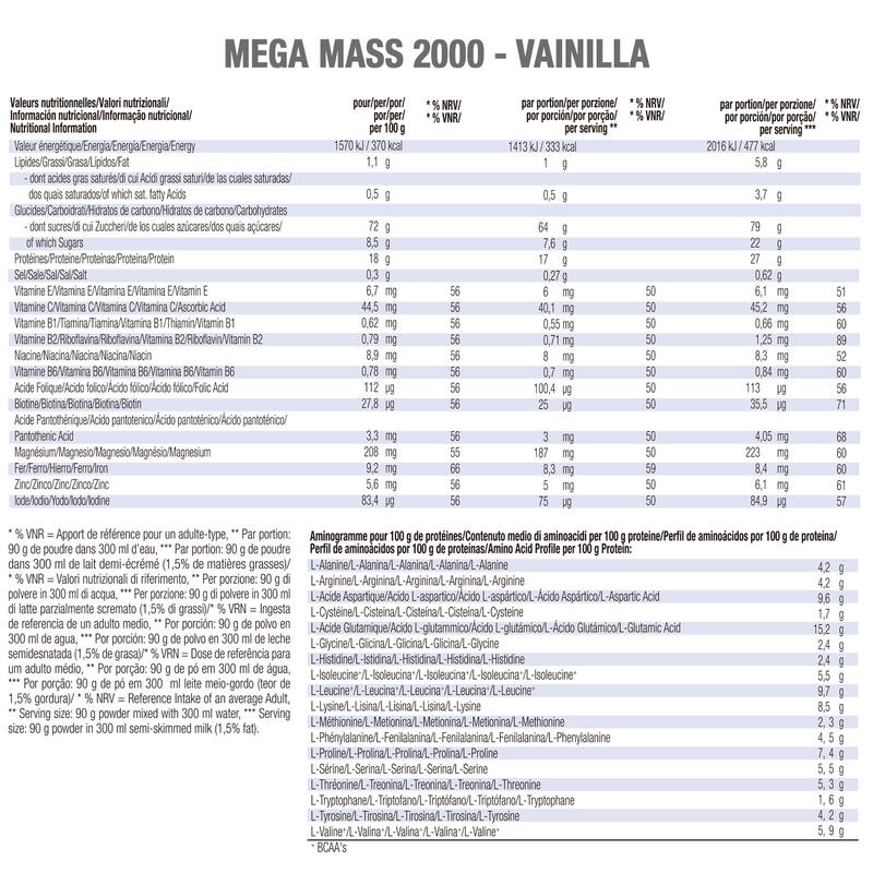 Weider - Weider Mega Mass 2000 1,5 Kg - Crecimiento Muscular -  Sabor: Vainilla