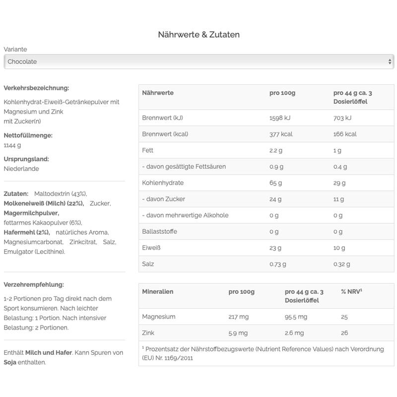 Getränkpulver proteinhaltig Regeneration Recovery Max Schokolade 1144g