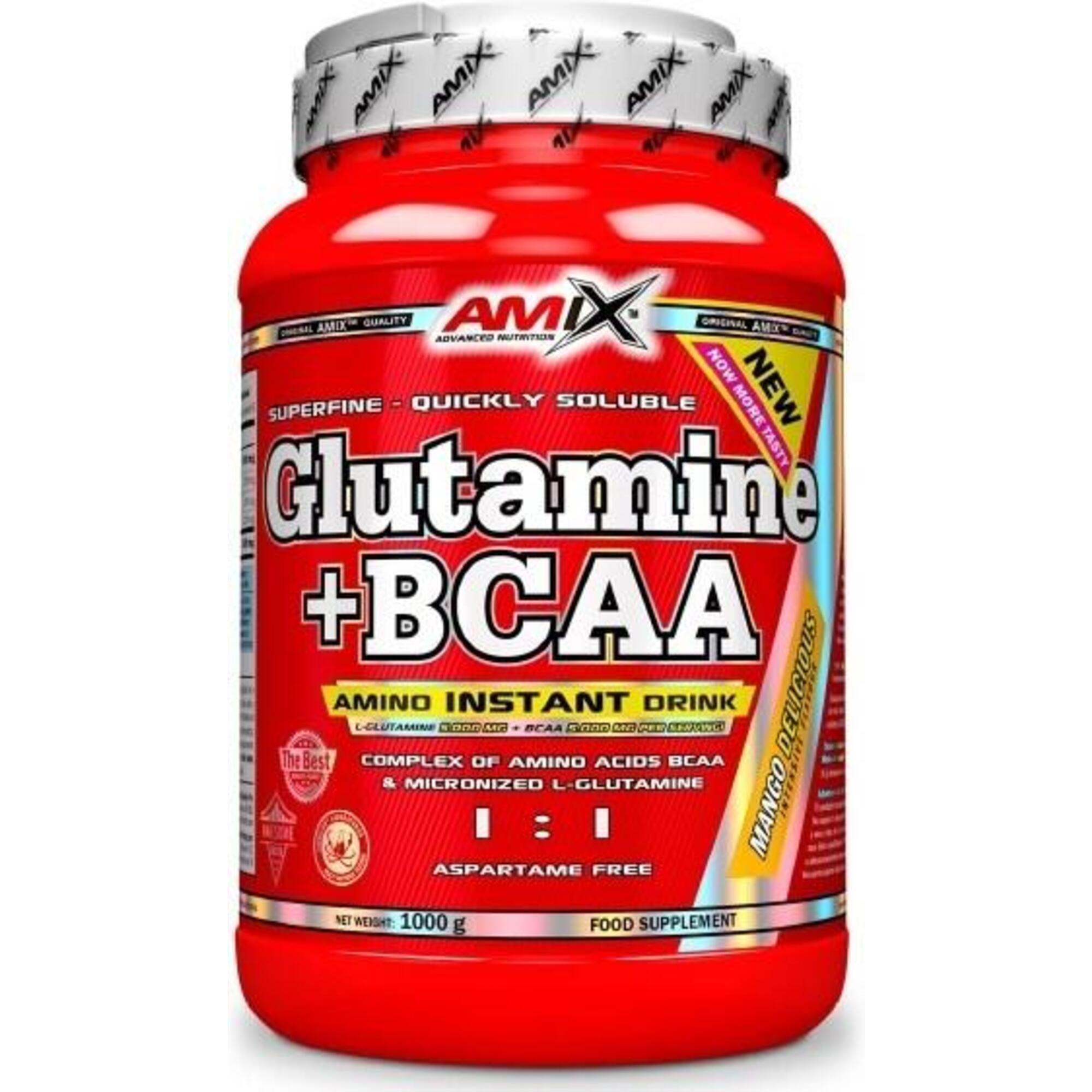 Amix Glutamina Bcaa suplemento alimenticio mejora del rendimiento contiene en polvo deportiva sabor frutas bosque bote 1 kg 1000 gr
