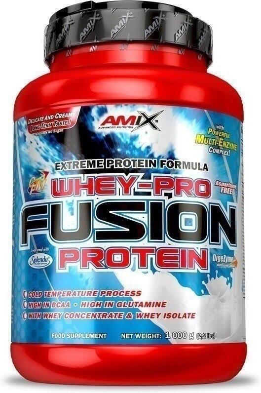 Amix Whey Pure fusion ayuda tonificar aumentar la masa muscular rica en bccas glutamina baja grasas polvo 1 kg yogurt protein
