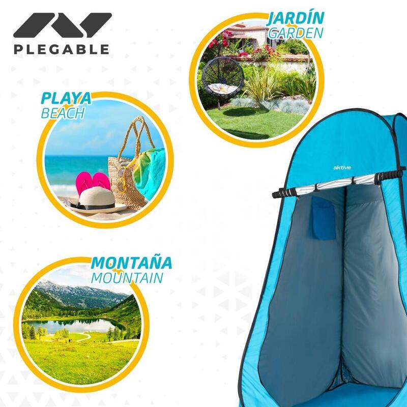 Tienda campaña cambiador para camping con suelo aktive 120x120x190 cm azul