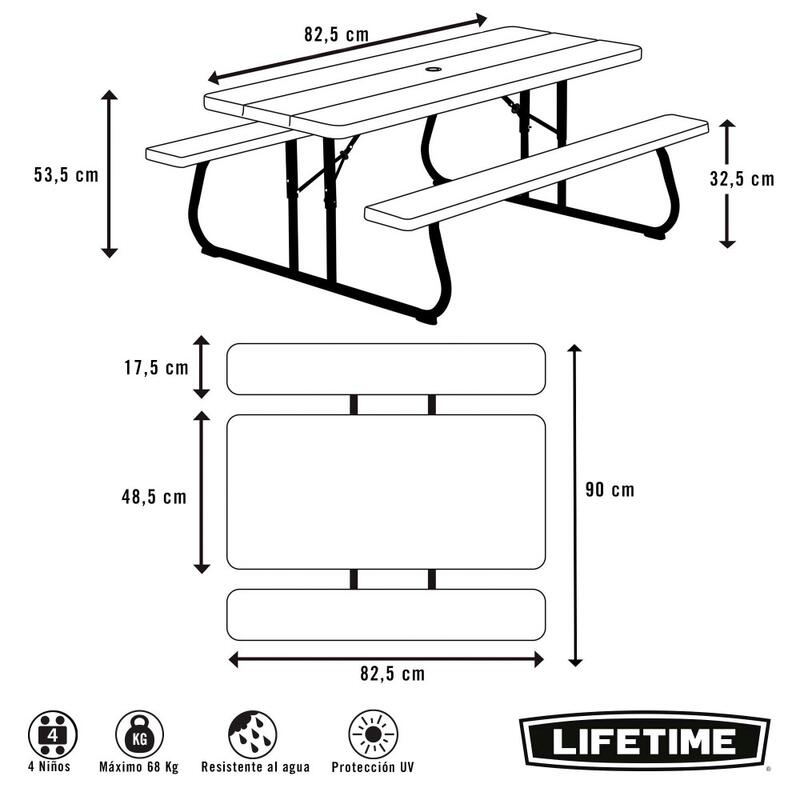 Mesa plegable picnic ultrarresistente Criança 82,5x90x53,5 cm uv100 LIFETIME