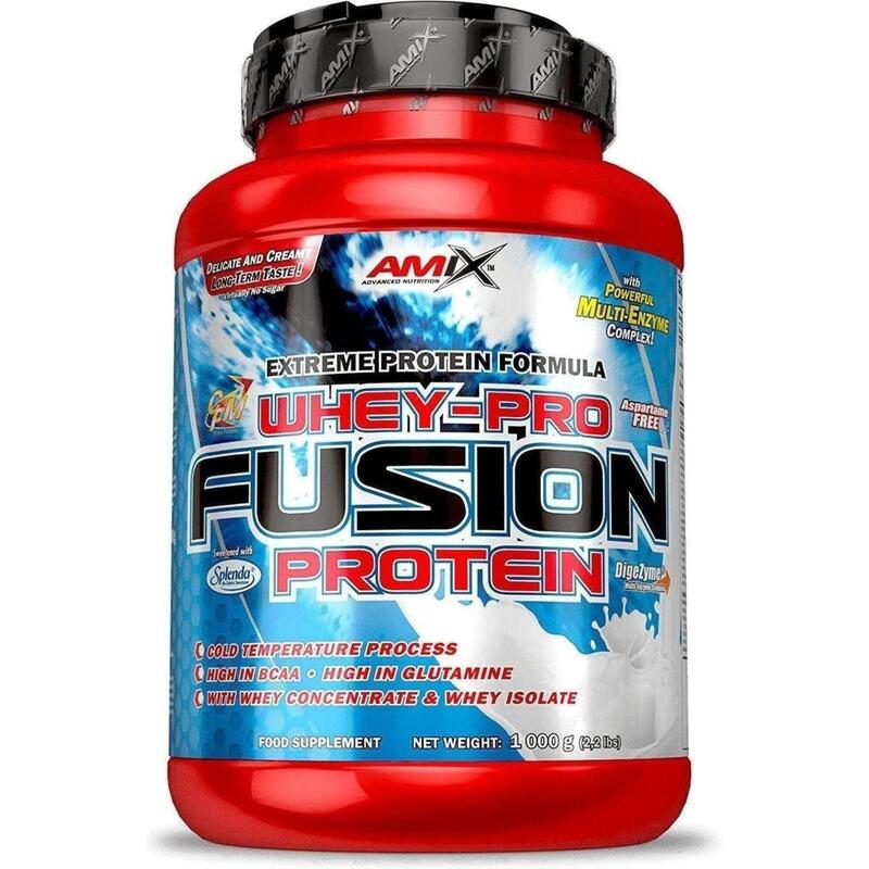 Amix Whey Pure concentrado de suero ultra filtrado sabor chocolate para aumentar masa muscula fusion 1