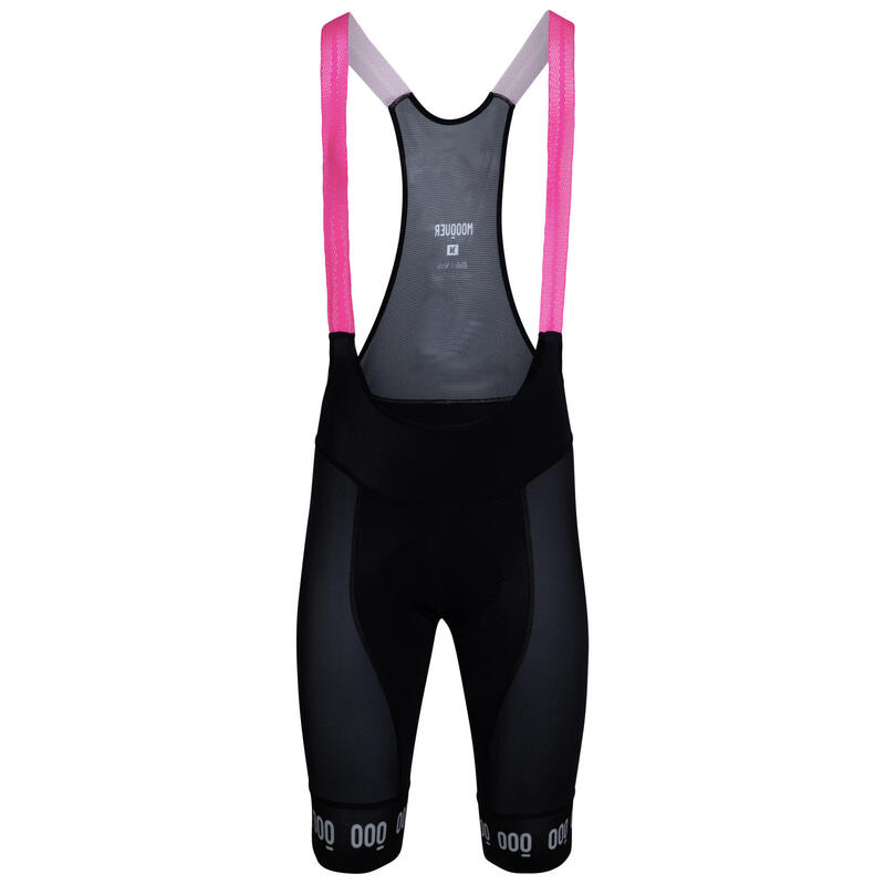 Calção de ciclismo para mulher com alças rosa Mooquer Team Corsa Bibs preto