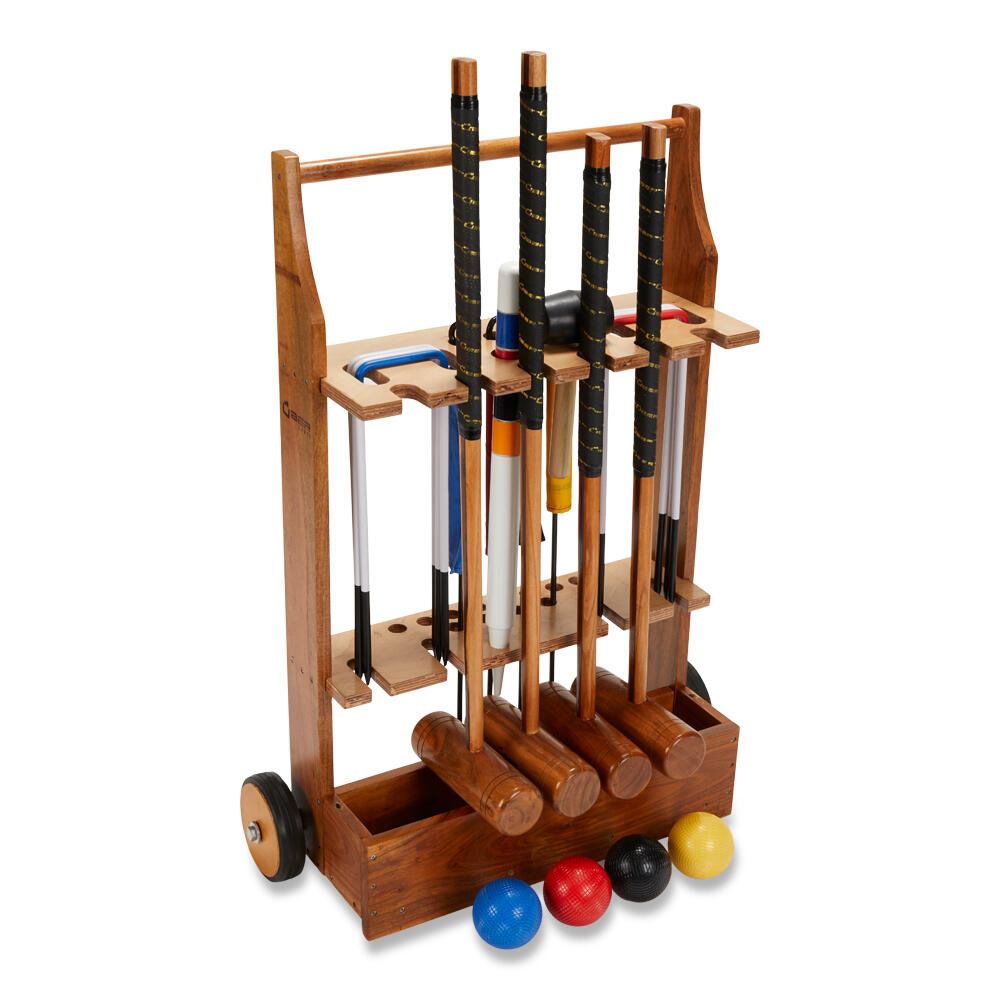 Garden Croquet Set 4 Player, with Wooden Trolley 1/5