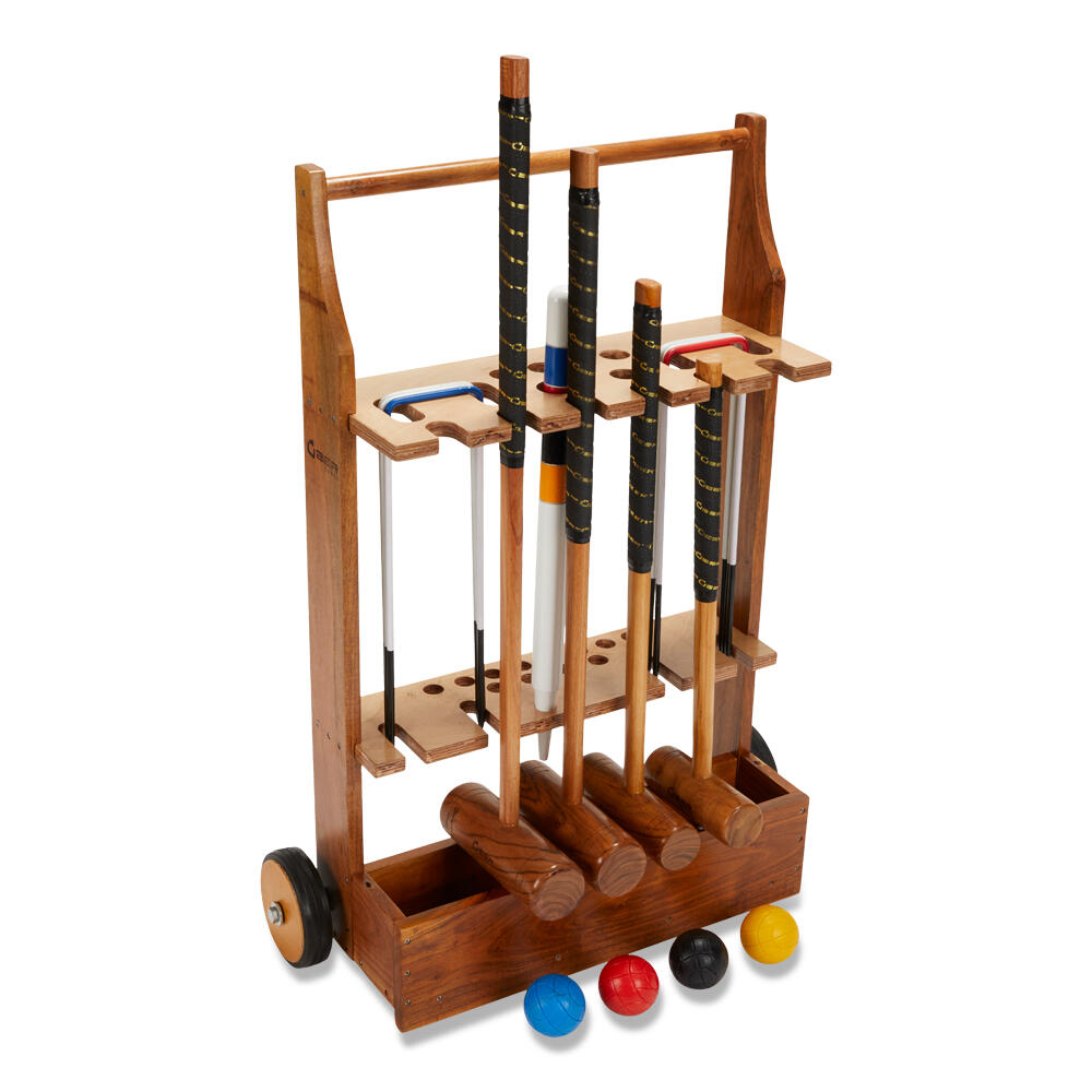 UBER GAMES Family Croquet Set 4 Player, with Wooden Trolley