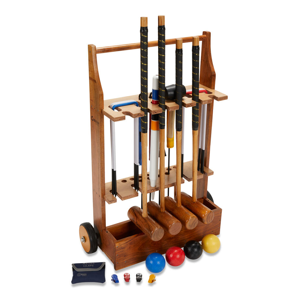 UBER GAMES Pro Croquet Set 4 Player, with Wooden Trolley